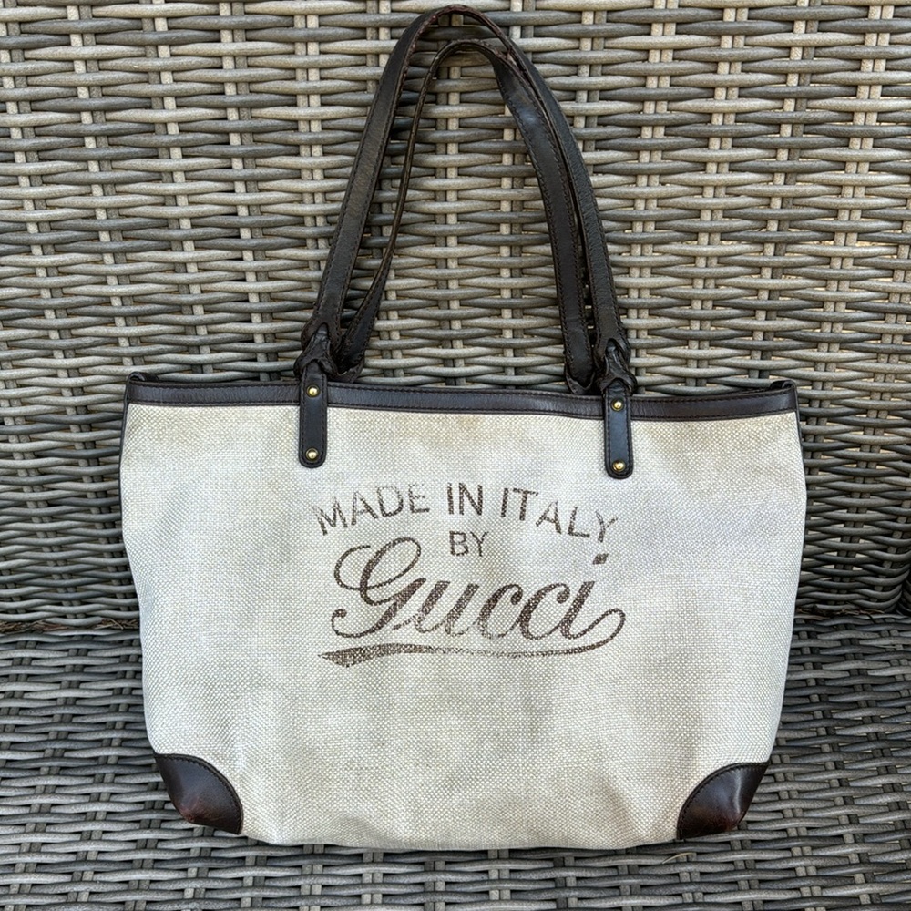 Auth Gucci Canvas & Leather Tote